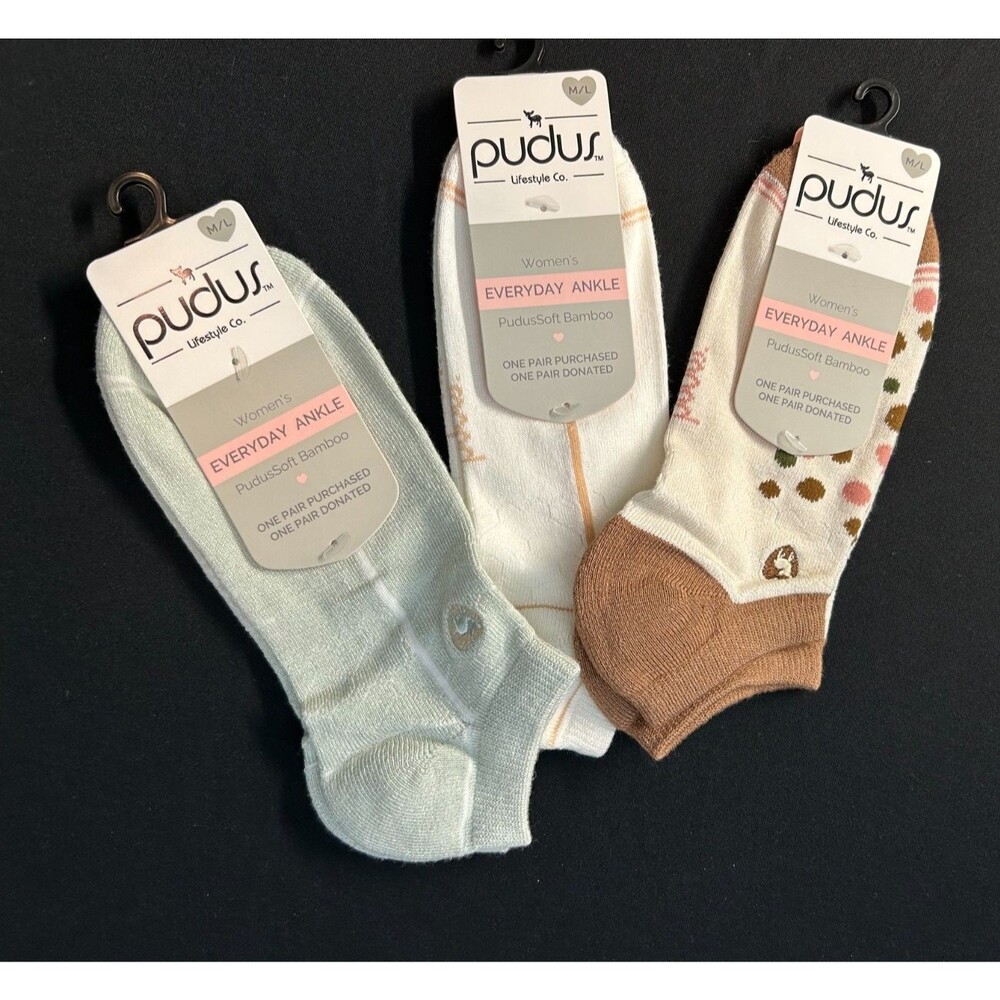 Pudus Everyday Ankle Socks Lot 3 Pack M/L 9-11 Floral Leopard Geometric NWT